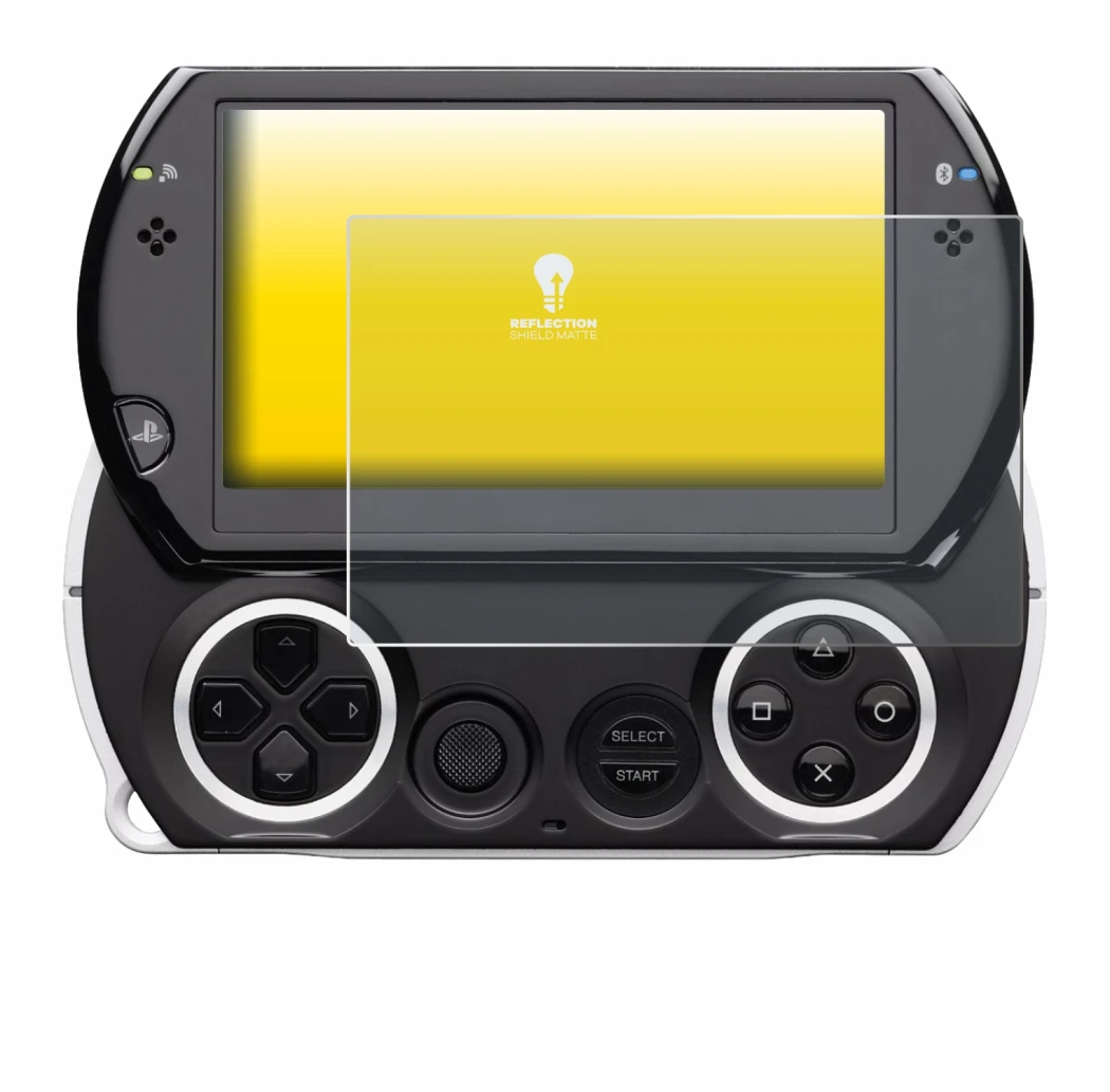 Image of the device Sony PSP Go with a wide variety of screen protectors.