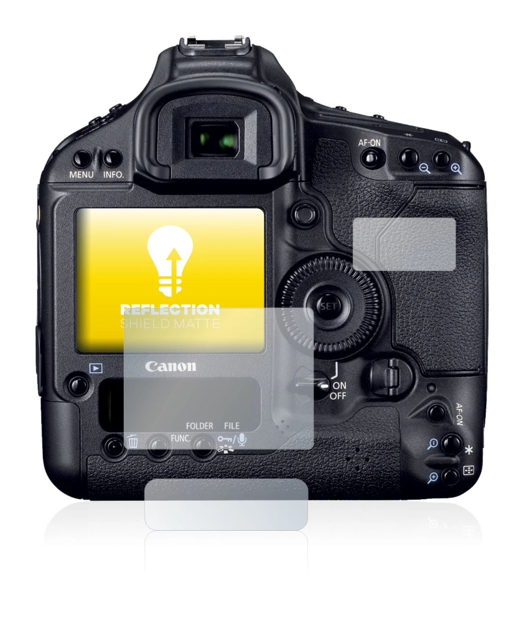 Image of the device Canon EOS 1D Mark IV with a wide variety of screen protectors.