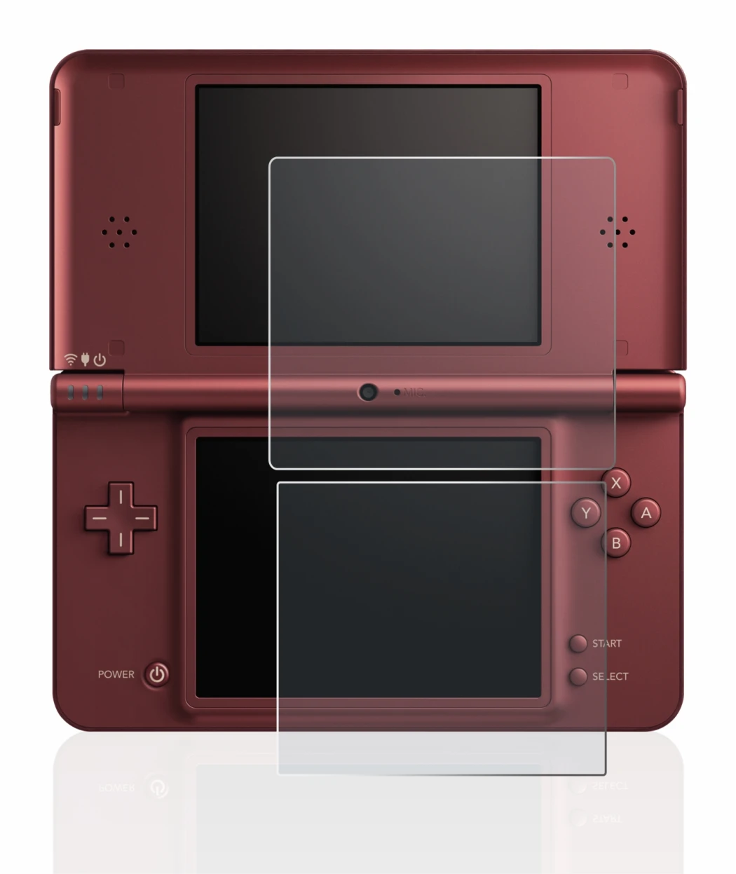 Image of the device Nintendo DSi XL with a wide variety of screen protectors.
