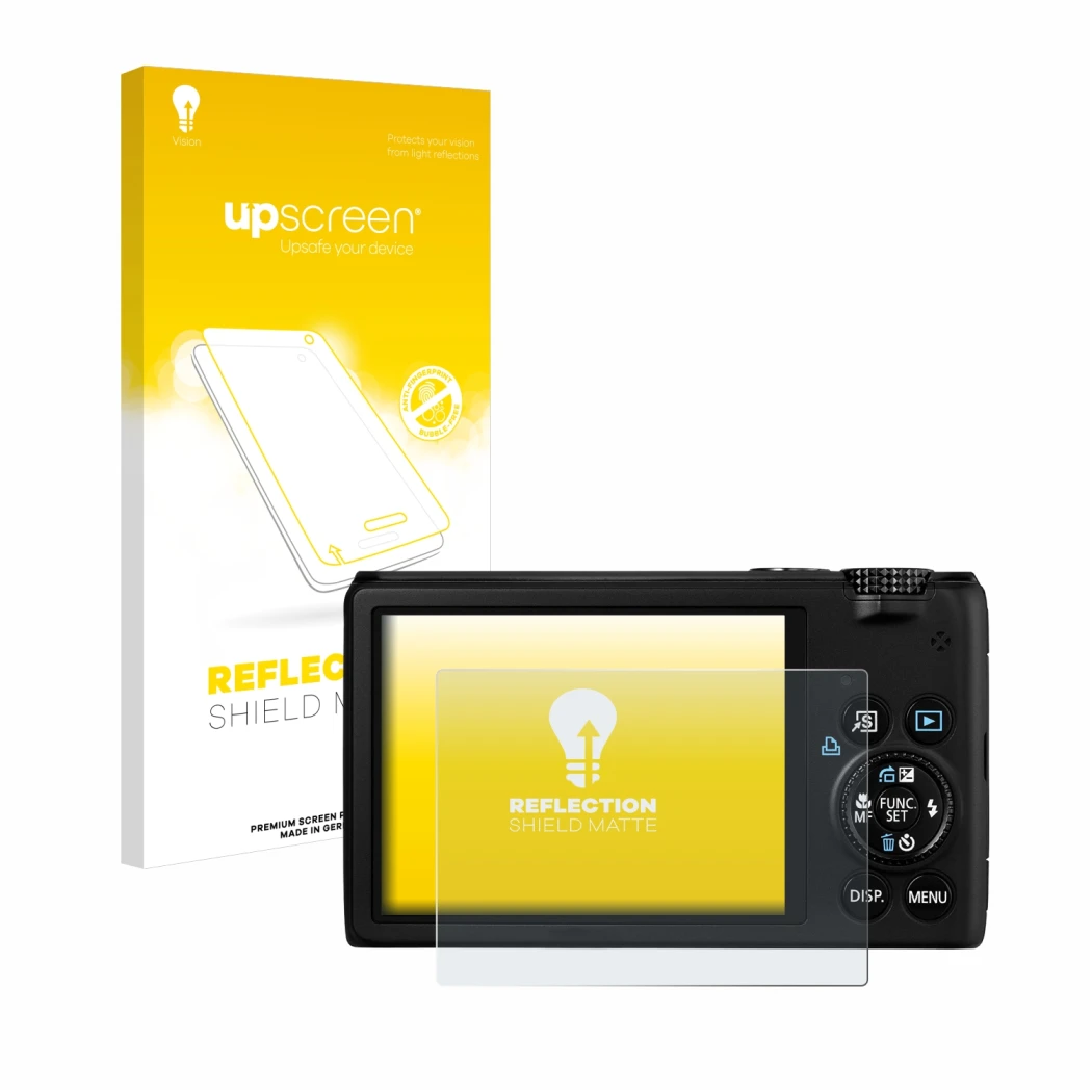 Front side of a product packaging with the brand logo upscreen. Next to it is the device Canon PowerShot S95 shown with the co