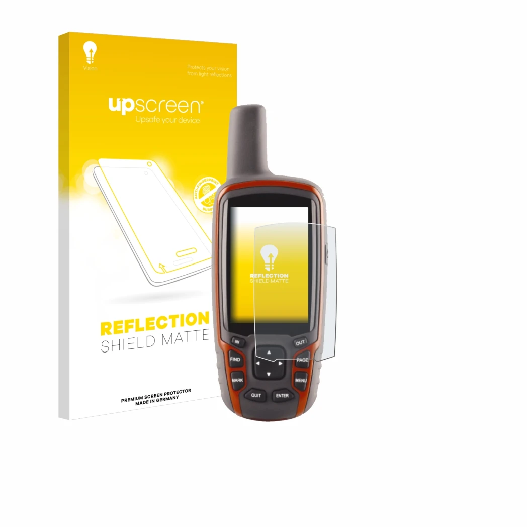 Front side of a product packaging with the brand logo upscreen. Next to it is the device Garmin GPSMAP 62s shown with the corr