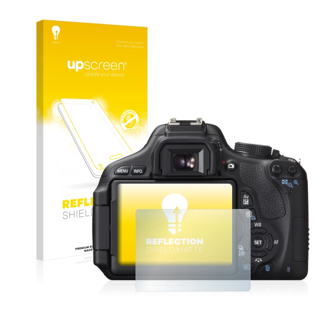 Front side of a product packaging with the brand logo upscreen. Next to it is the device Canon EOS 600D shown with the corresp