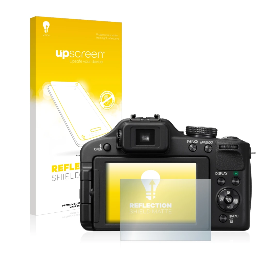 Front side of a product packaging with the brand logo upscreen. Next to it is the device Panasonic Lumix DMC-FZ150 shown with 