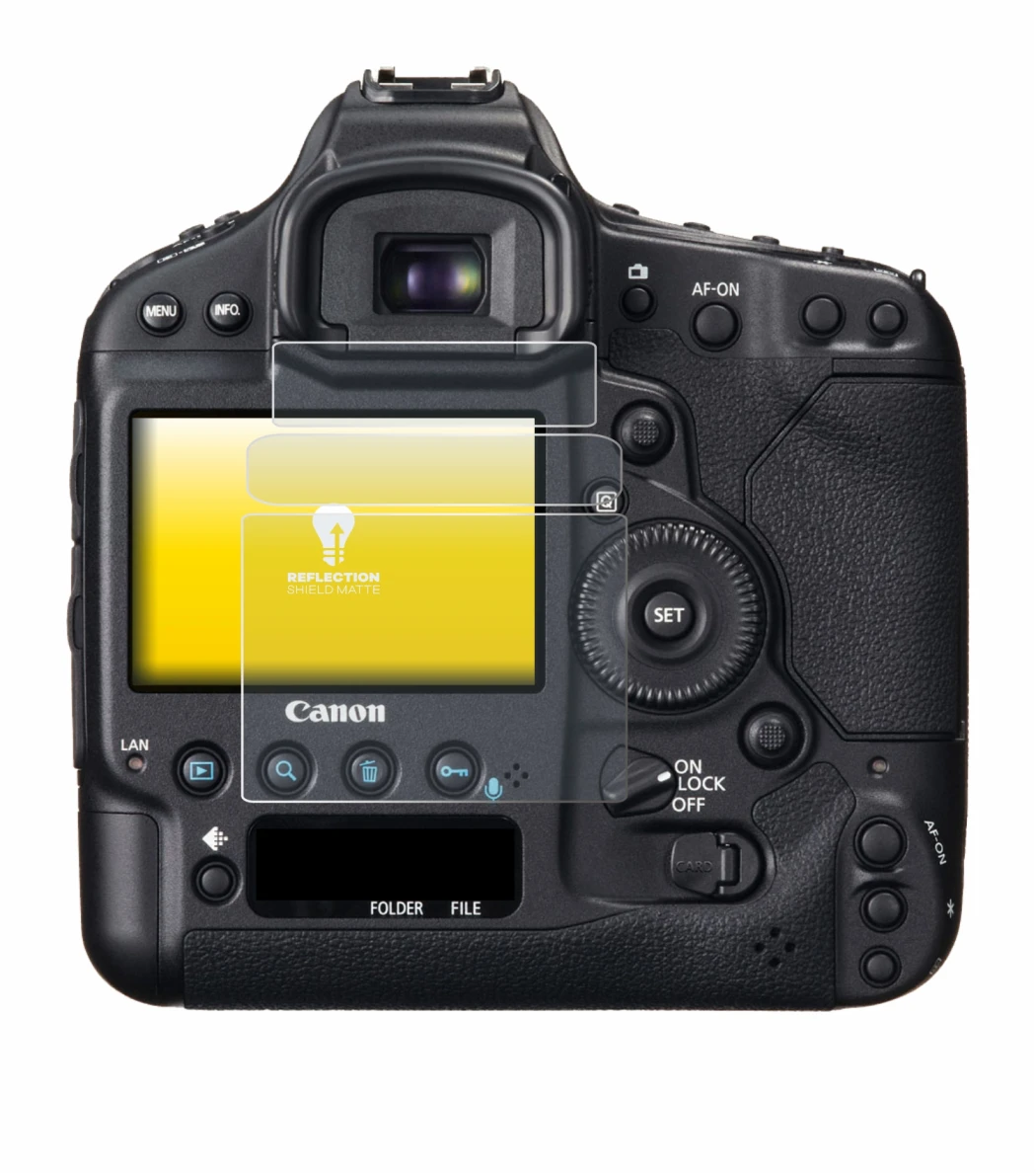 Image of the device Canon EOS 1D X with a wide variety of screen protectors.