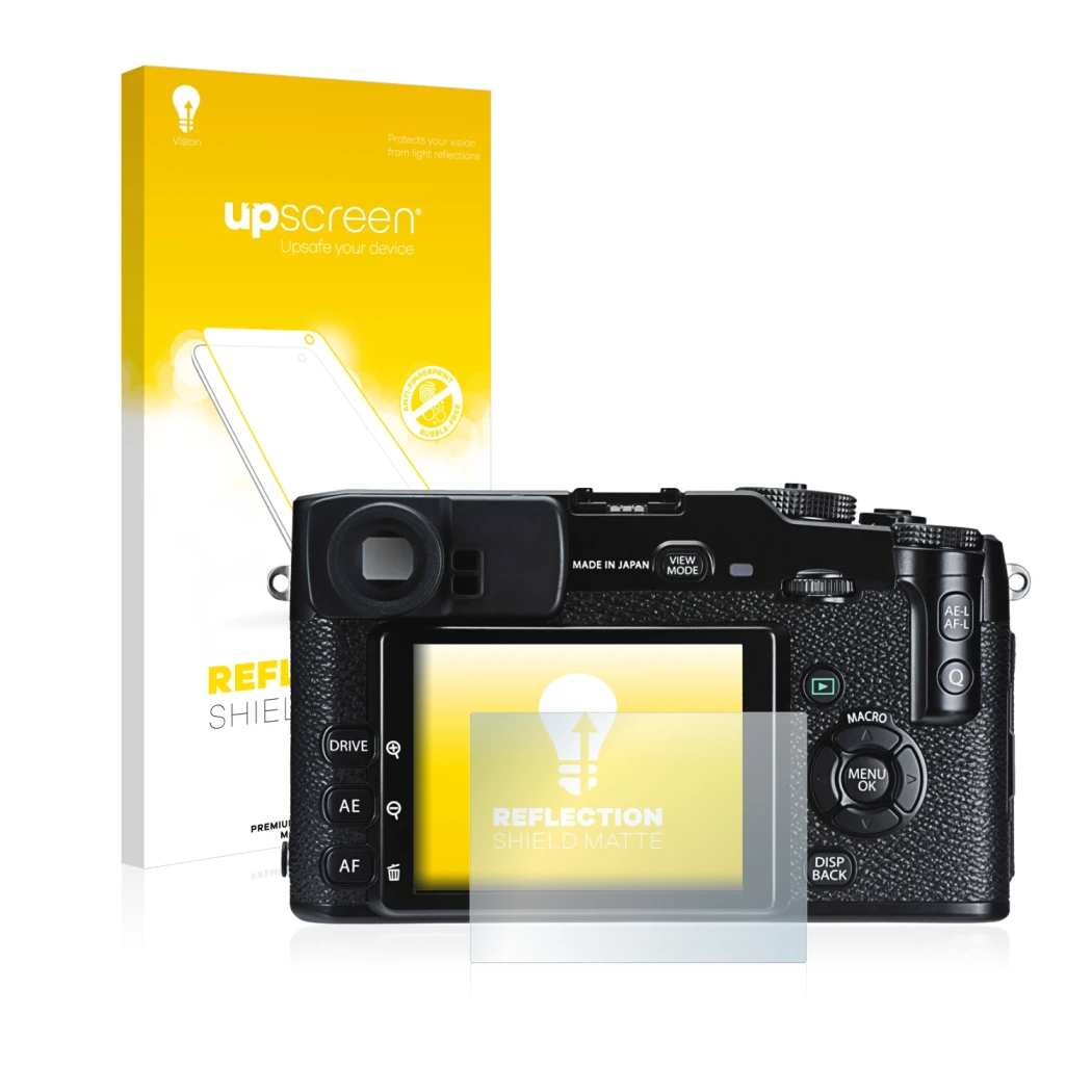 Front side of a product packaging with the brand logo upscreen. Next to it is the device Fujifilm X-Pro1 shown with the corres