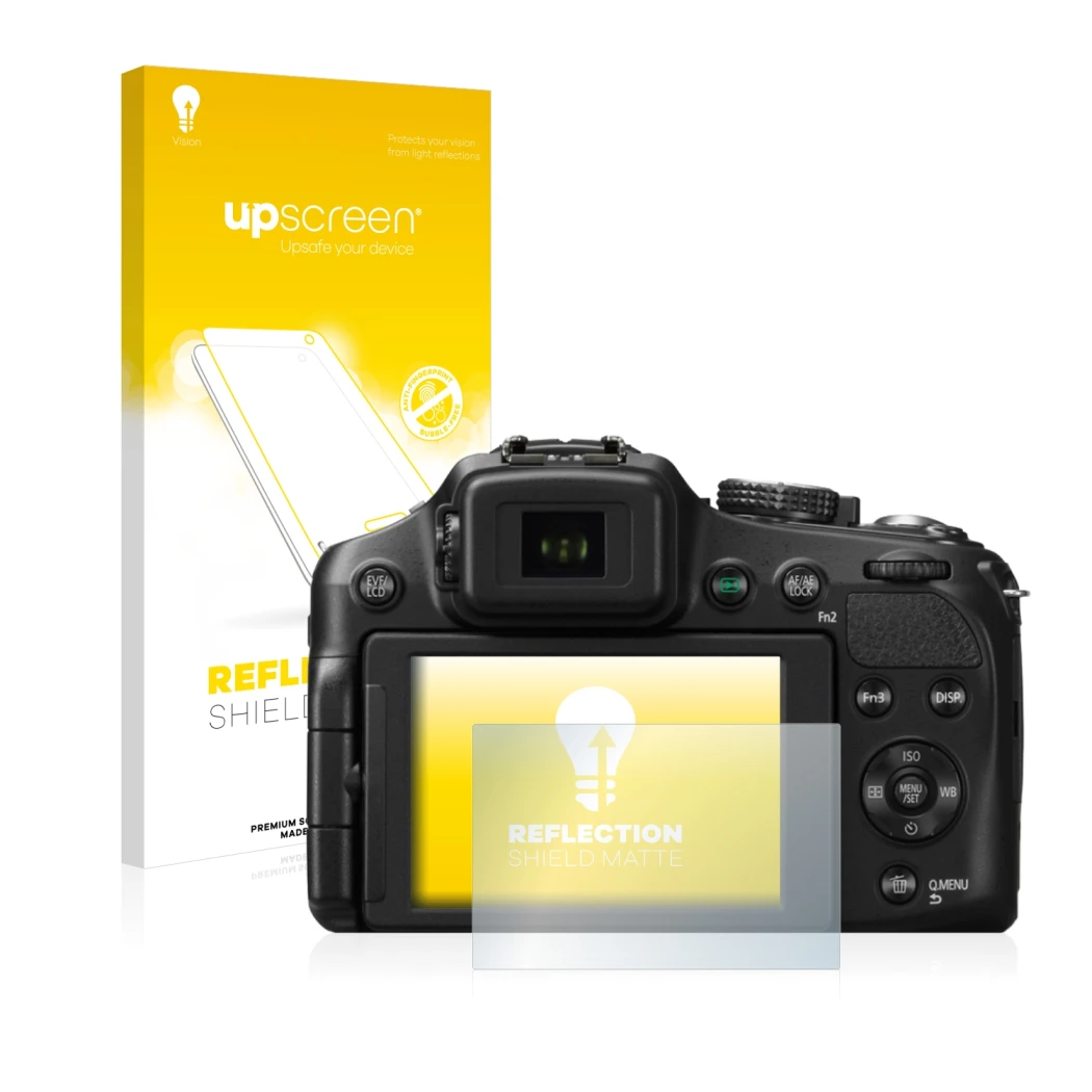 Front side of a product packaging with the brand logo upscreen. Next to it is the device Panasonic Lumix DMC-FZ200 shown with