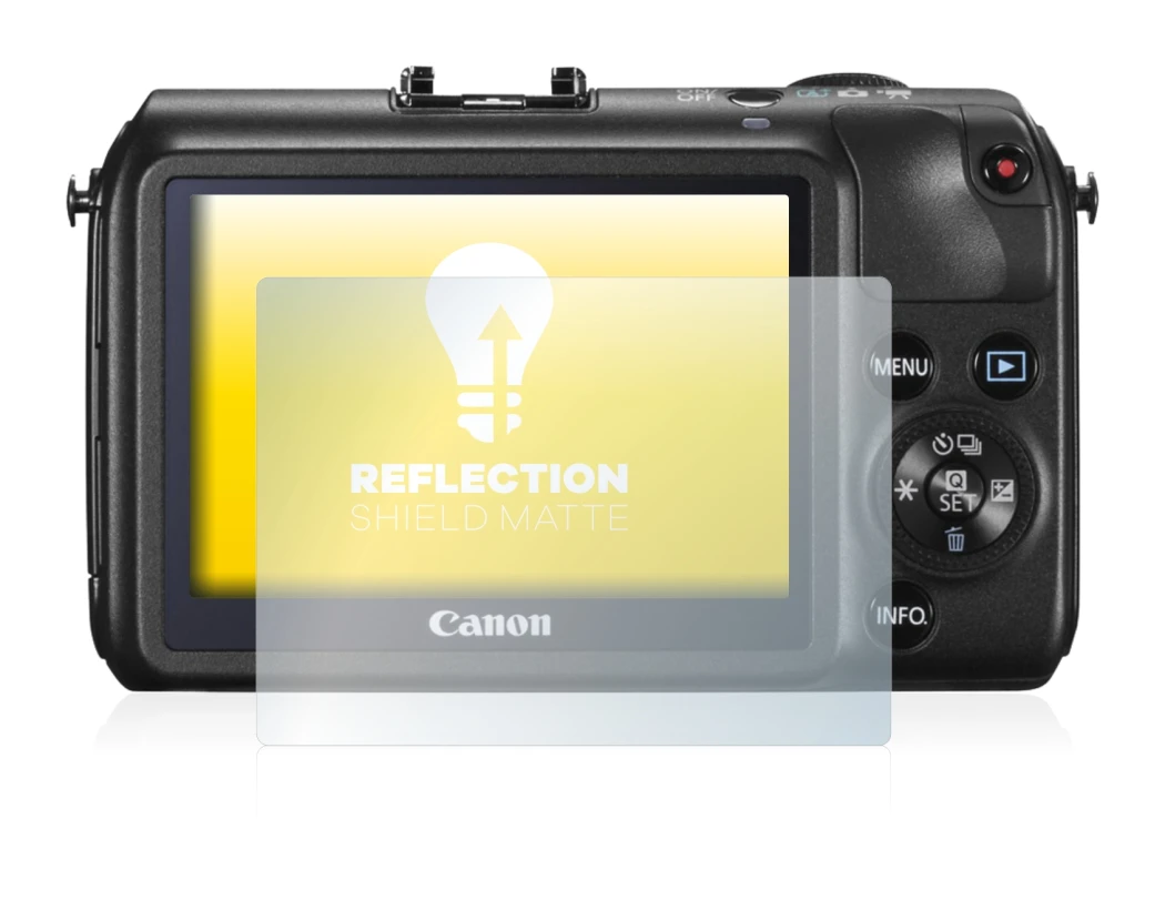 Image of the device Canon EOS M with a wide variety of screen protectors.