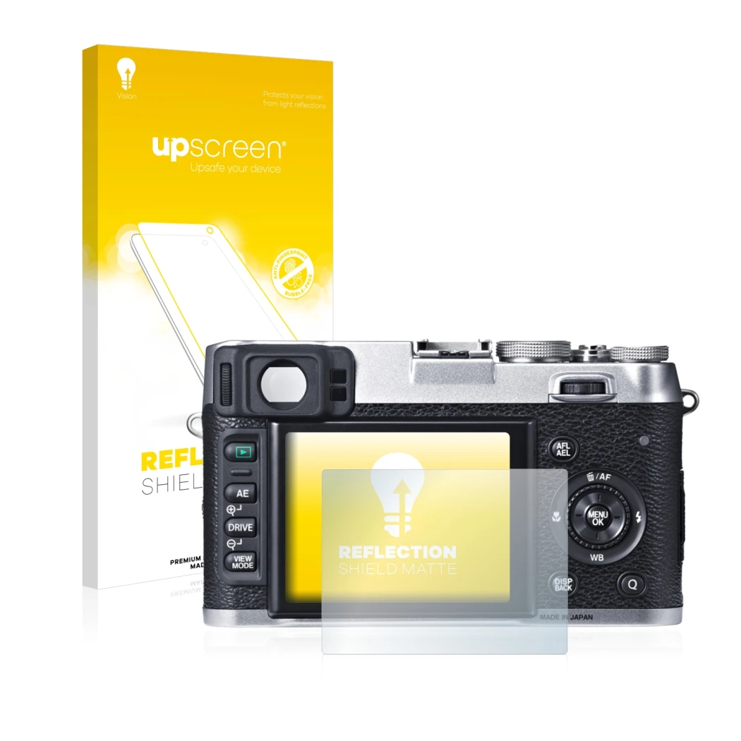 Front side of a product packaging with the brand logo upscreen. Next to it is the device Fujifilm X100S shown with the corresp