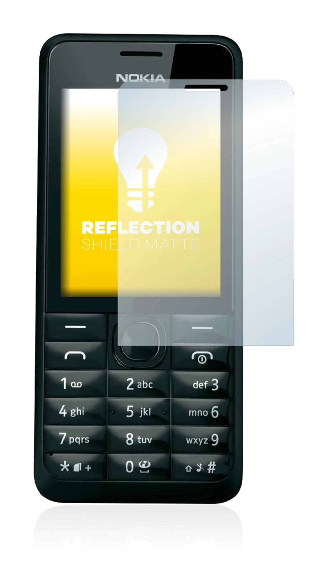 Image of the device Nokia 301 with a wide variety of screen protectors.
