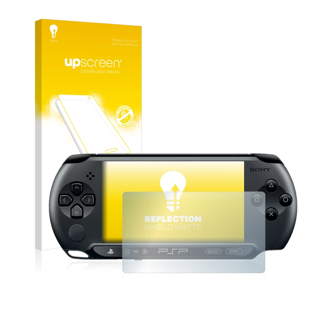 Front side of a product packaging with the brand logo upscreen. Next to it is the device Sony PSP 1004 shown with the correspo