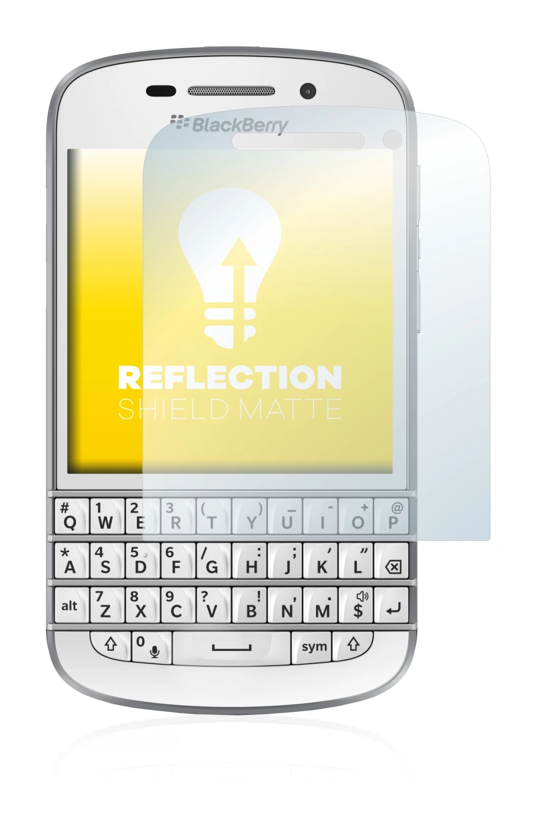 Image of the device BlackBerry Q10 with a wide variety of screen protectors.
