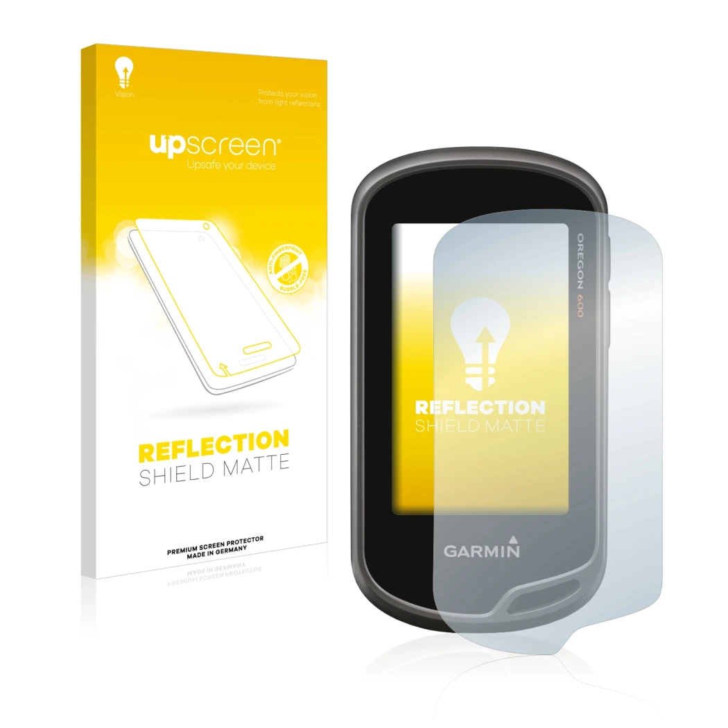 Front side of a product packaging with the brand logo upscreen. Next to it is the device Garmin Oregon 650 shown with the corr