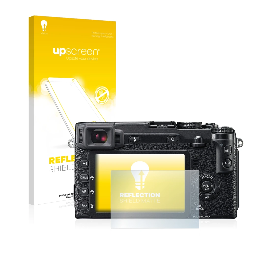 Front side of a product packaging with the brand logo upscreen. Next to it is the device Fujifilm X-E2 shown with the correspo