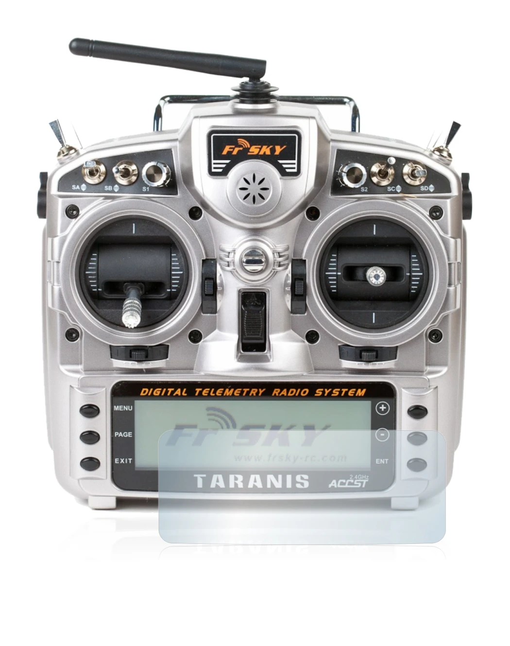 Image of the device FrSky Taranis X9D with a wide variety of screen protectors.