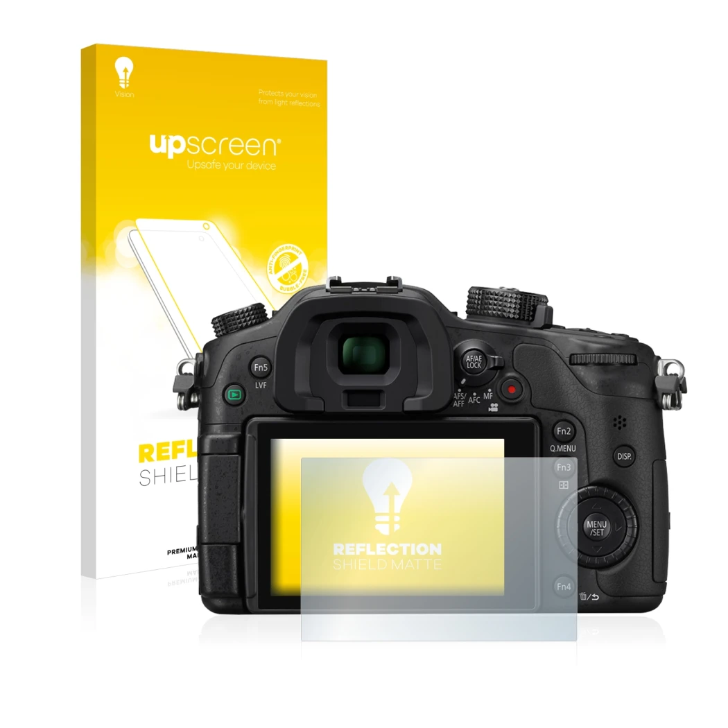Front side of a product packaging with the brand logo upscreen. Next to it is the device Panasonic Lumix DMC-GH4 shown with th