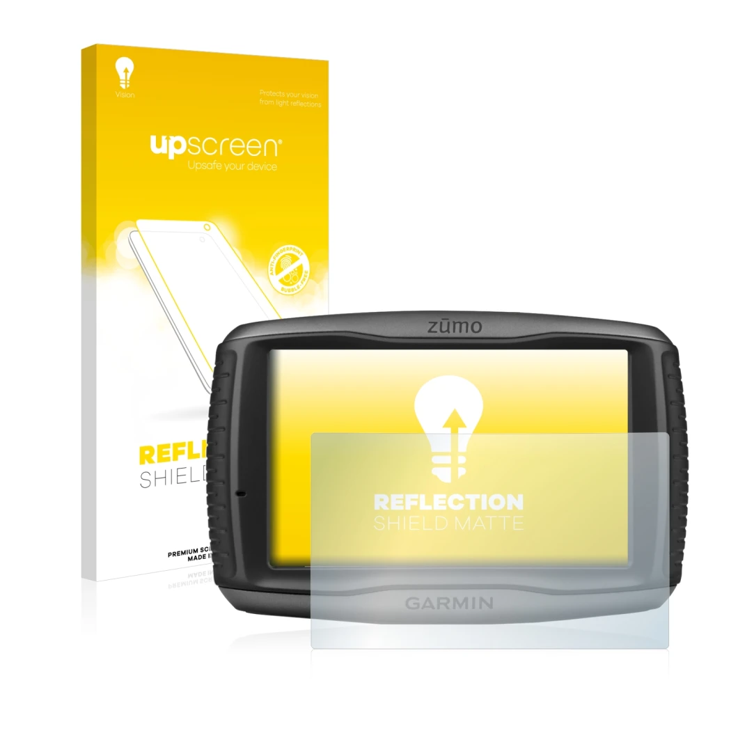 Front side of a product packaging with the brand logo upscreen. Next to it is the device Garmin zumo 590LM shown with the corr