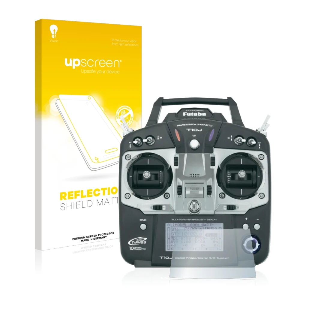 Front side of a product packaging with the brand logo upscreen. Next to it is the device Robbe Futaba T10J shown with the corr