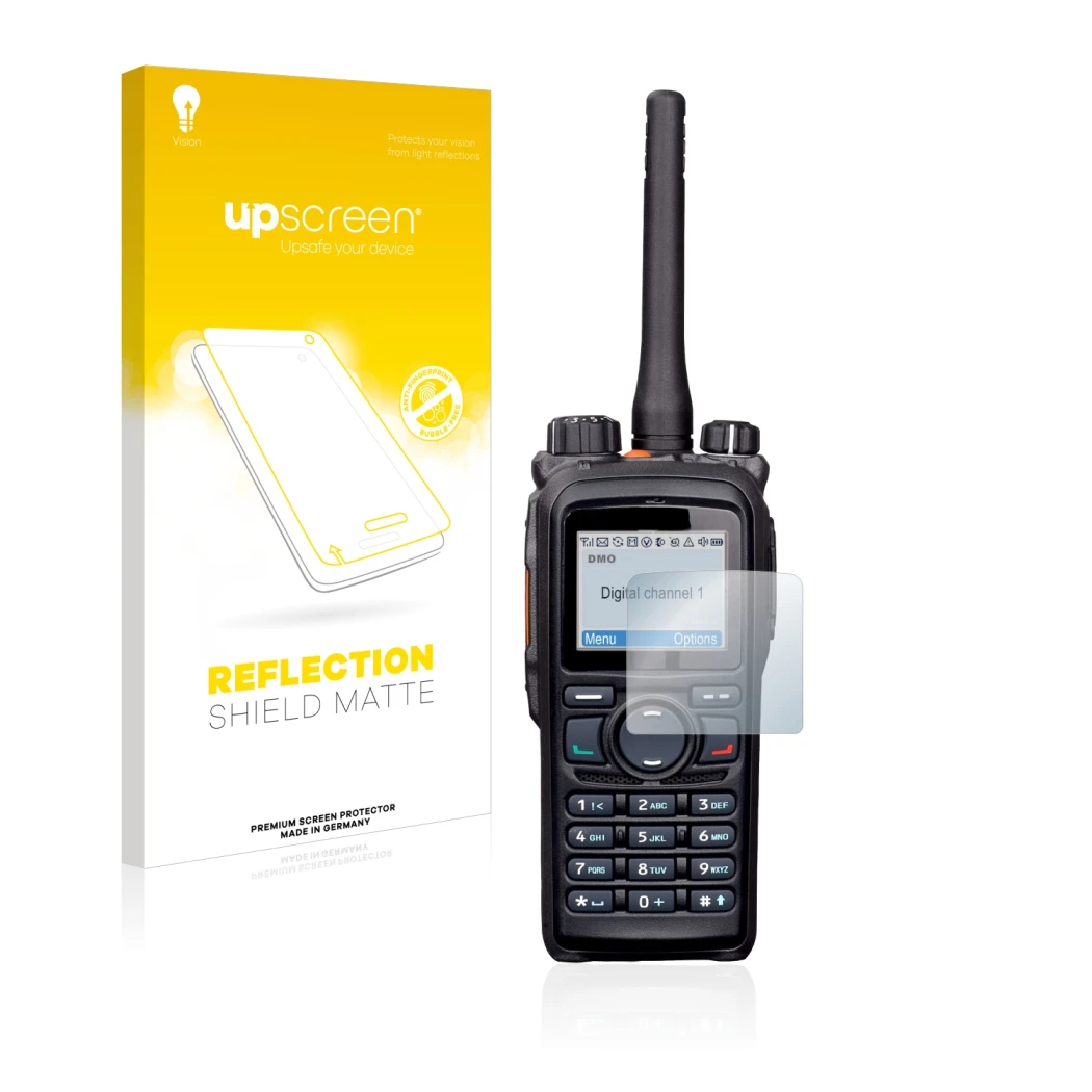 Front side of a product packaging with the brand logo upscreen. Next to it is the device Hytera PD785 shown with the correspon