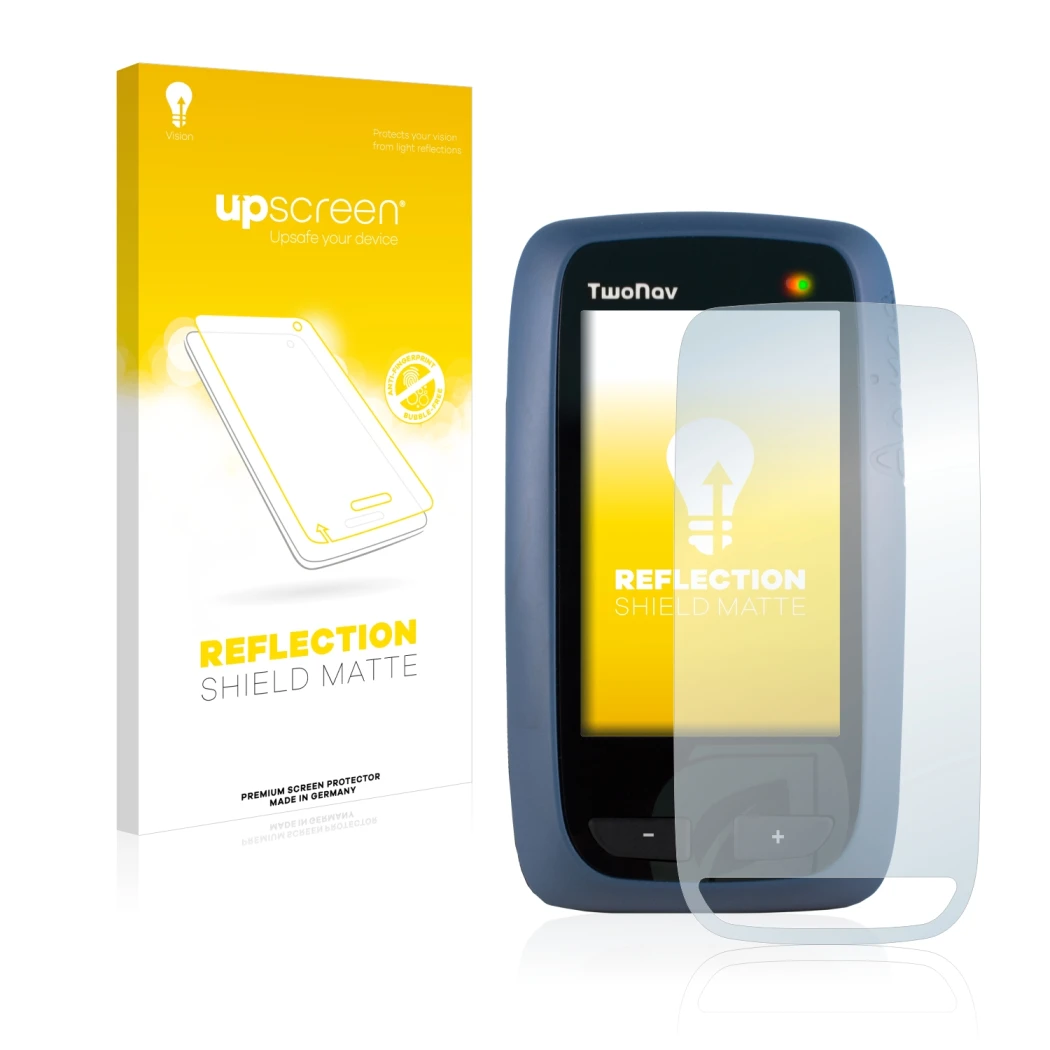 Front side of a product packaging with the brand logo upscreen. Next to it is the device CompeGPS TwoNav Anima shown with the