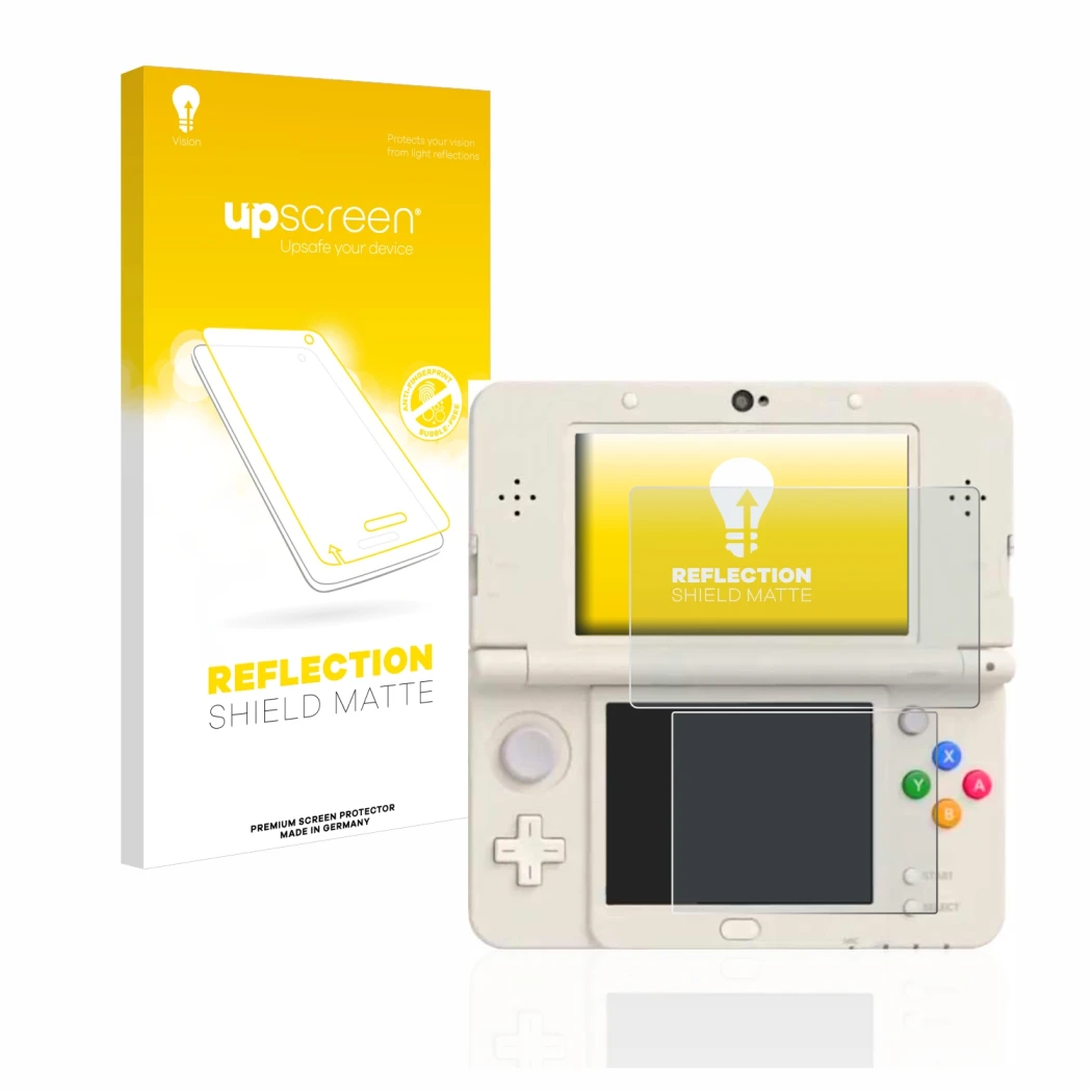 Front side of a product packaging with the brand logo upscreen. Next to it is the device Nintendo New 3DS shown with the corre