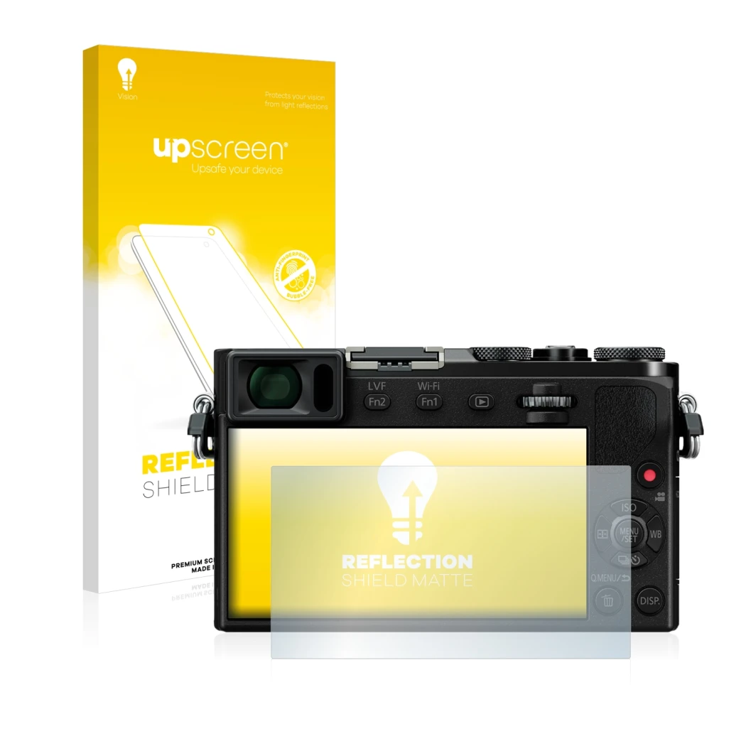 Front side of a product packaging with the brand logo upscreen. Next to it is the device Panasonic Lumix DMC-GM5 shown with th