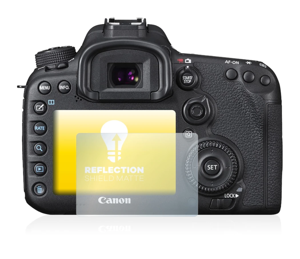 Image of the device Canon EOS 7D Mark II with a wide variety of screen protectors.