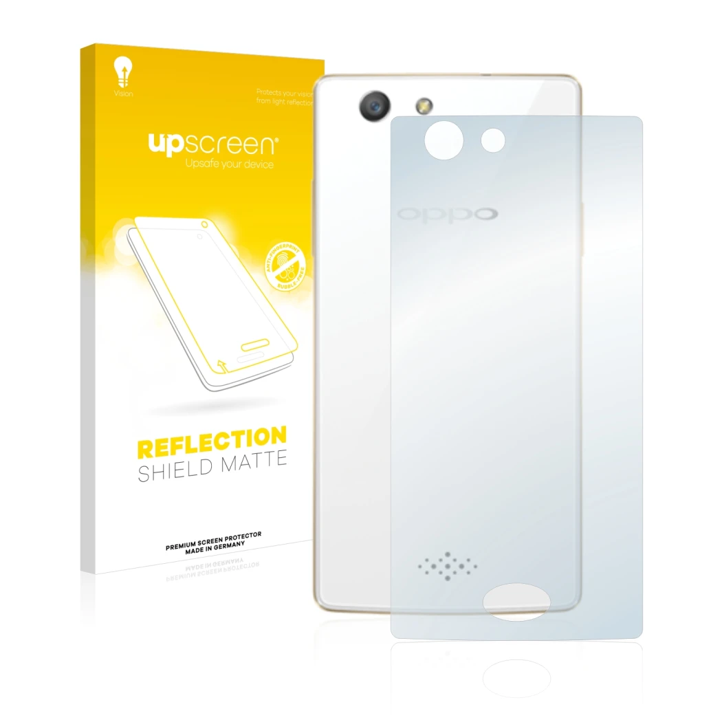 Front side of a product packaging with the brand logo upscreen. Next to it is the device Oppo A31 2015 (Back) shown with the c