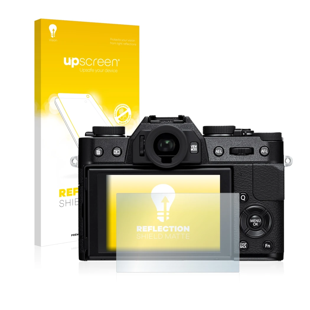 Front side of a product packaging with the brand logo upscreen. Next to it is the device Fujifilm X-T10 shown with the corresp