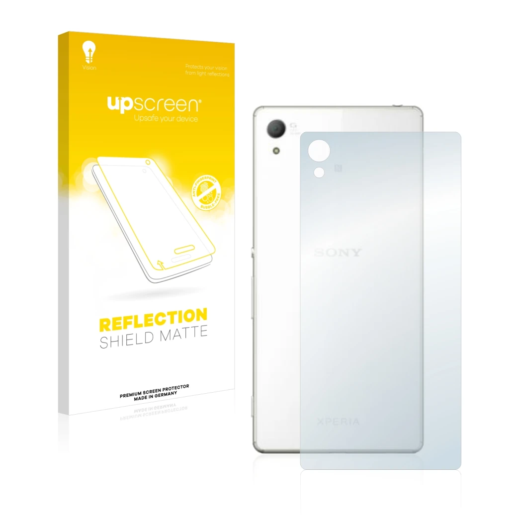 Front side of a product packaging with the brand logo upscreen. Next to it is the device Sony Xperia Z4 (Back) shown with the