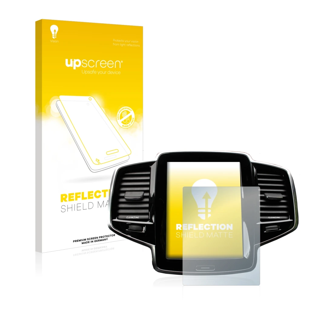 Front side of a product packaging with the brand logo upscreen. Next to it is the device Volvo XC90 Senus 2015-2017 shown with