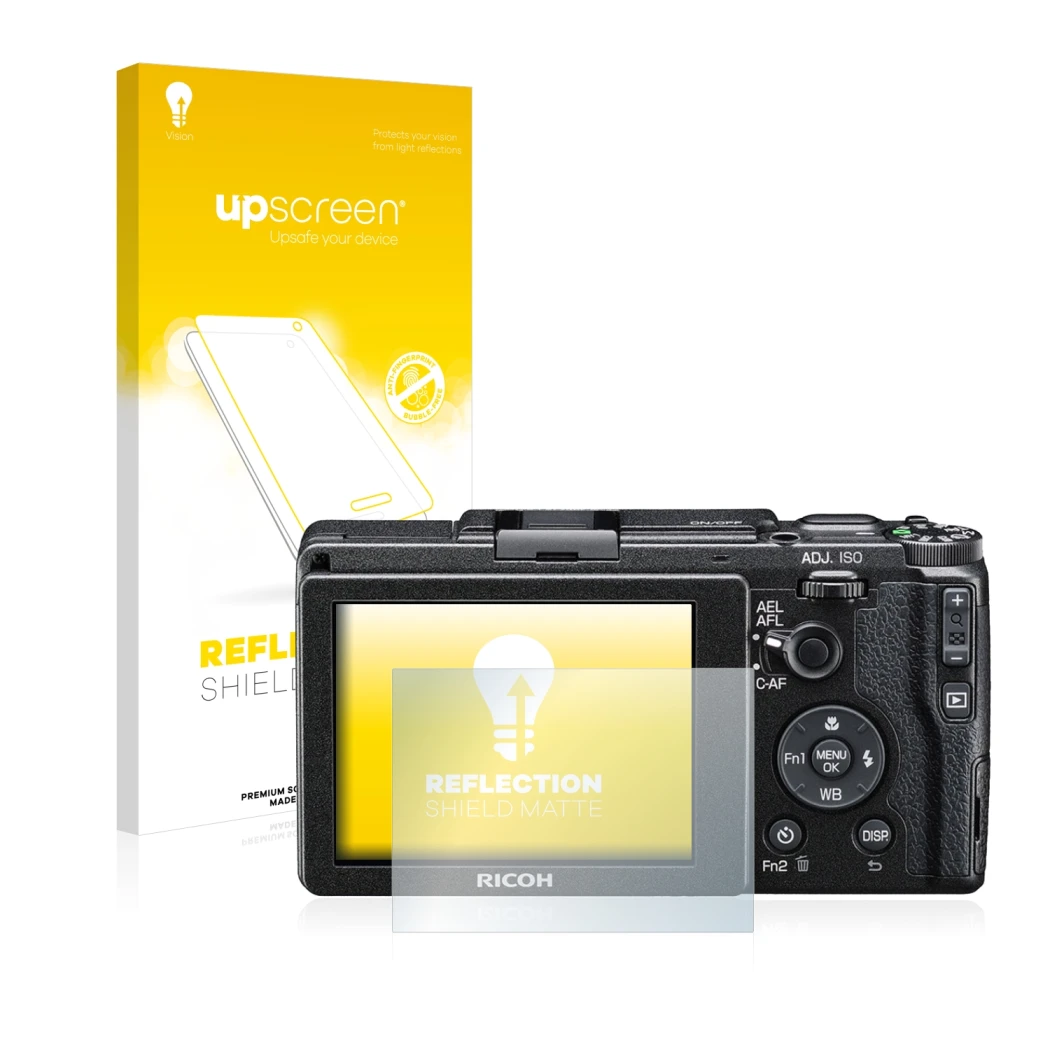 Front side of a product packaging with the brand logo upscreen. Next to it is the device Ricoh GR II 2015 shown with the corre