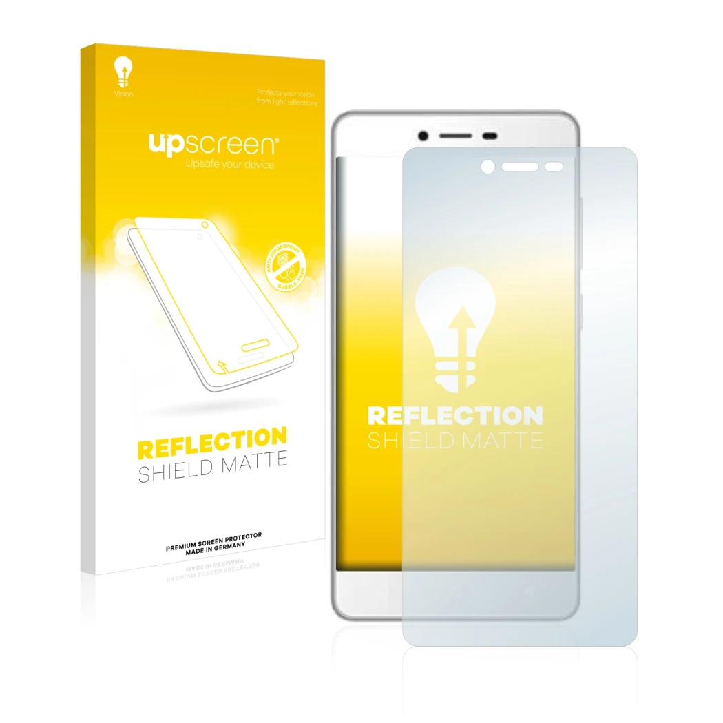Front side of a product packaging with the brand logo upscreen. Next to it is the device Gionee F103 shown with the correspond