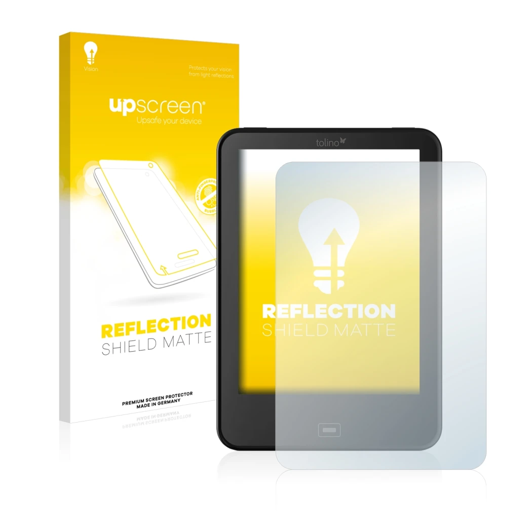 Front side of a product packaging with the brand logo upscreen. Next to it is the device Tolino Vision 3 HD shown with the cor