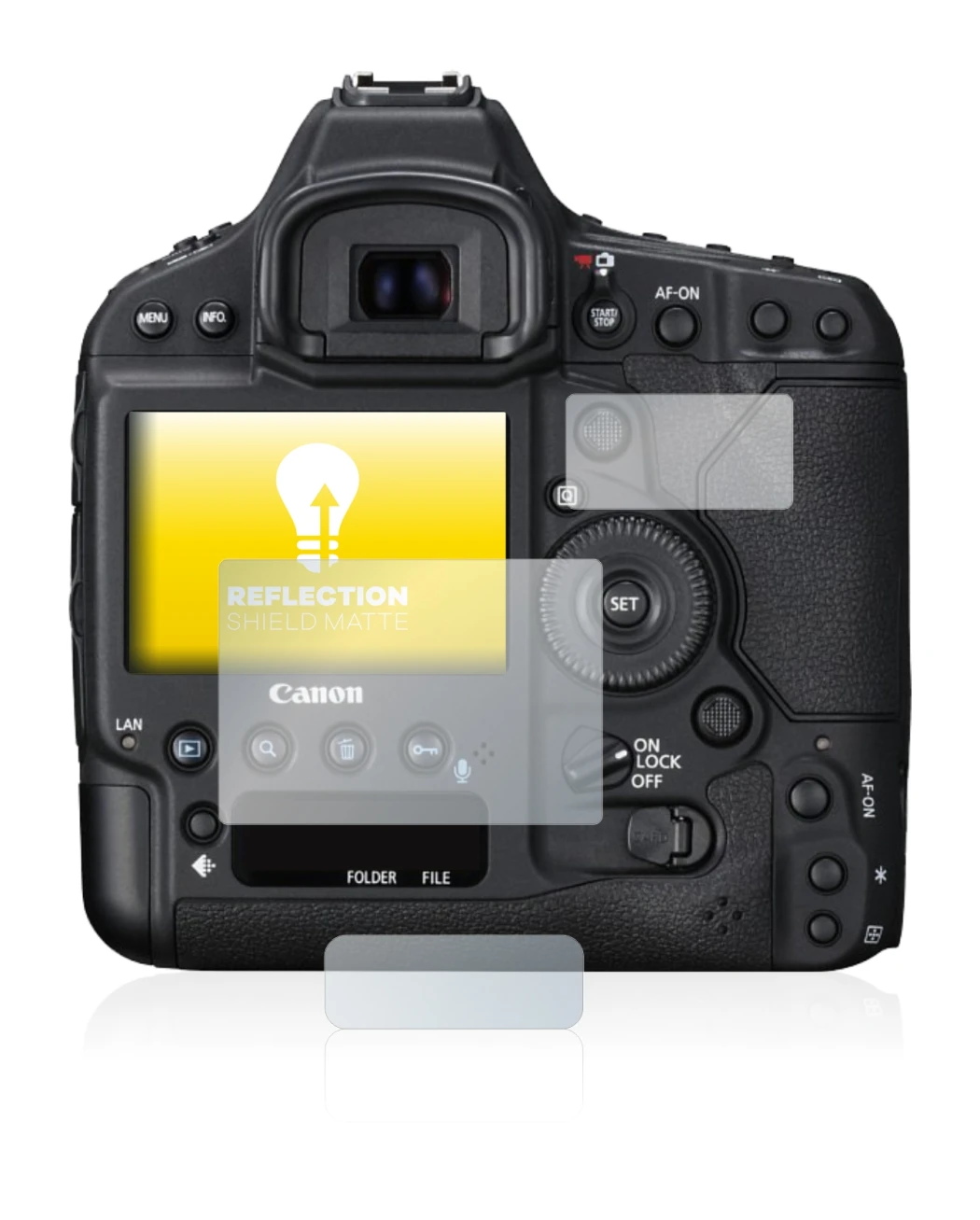 Image of the device Canon EOS 1D X Mark II with a wide variety of screen protectors.