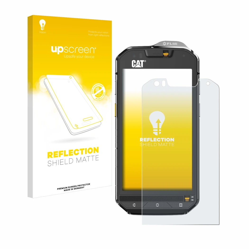 Front side of a product packaging with the brand logo upscreen. Next to it is the device Caterpillar Cat S60 shown with the co