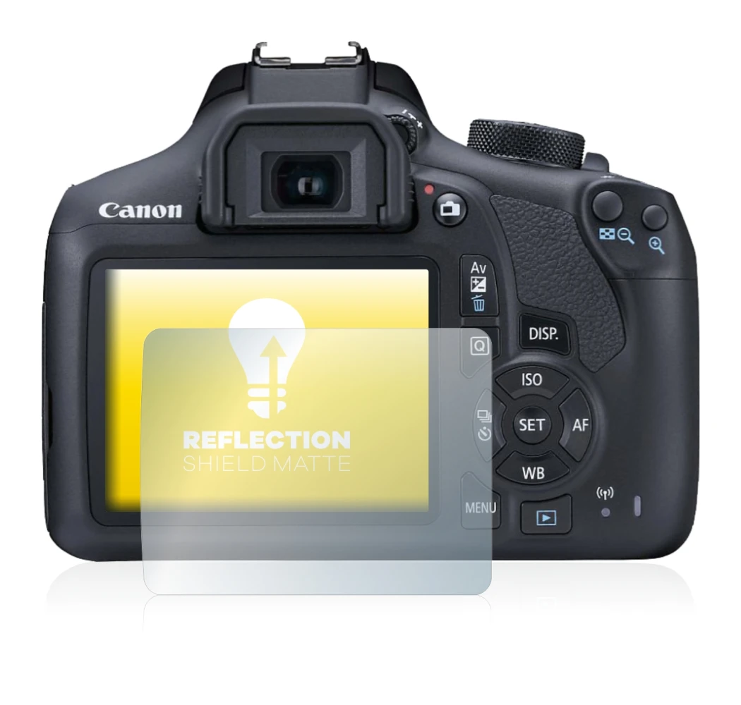 Image of the device Canon EOS 1300D with a wide variety of screen protectors.