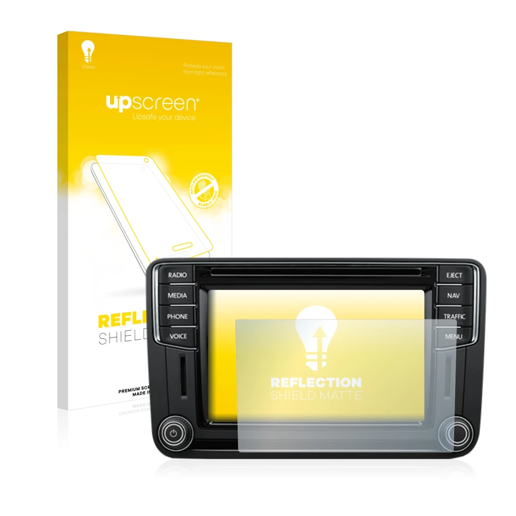 Front side of a product packaging with the brand logo upscreen. Next to it is the device Volkswagen T6 2016 Discover Media Plu