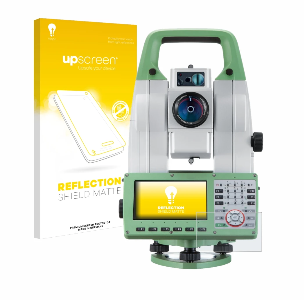 Front side of a product packaging with the brand logo upscreen. Next to it is the device Leica Viva TS16 shown with the corres