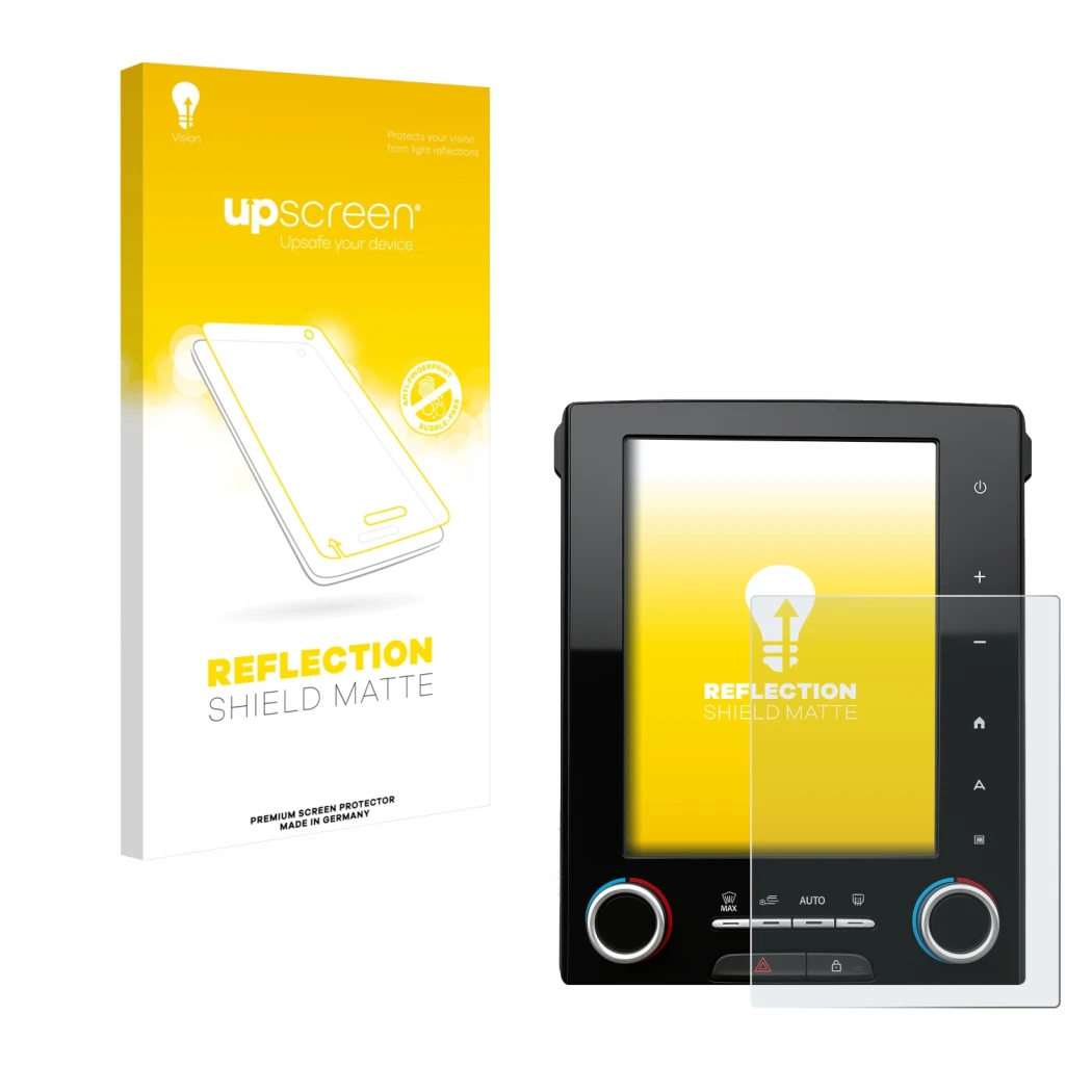 Front side of a product packaging with the brand logo upscreen. Next to it is the device Renault Megane GT R-Link 2 8.7