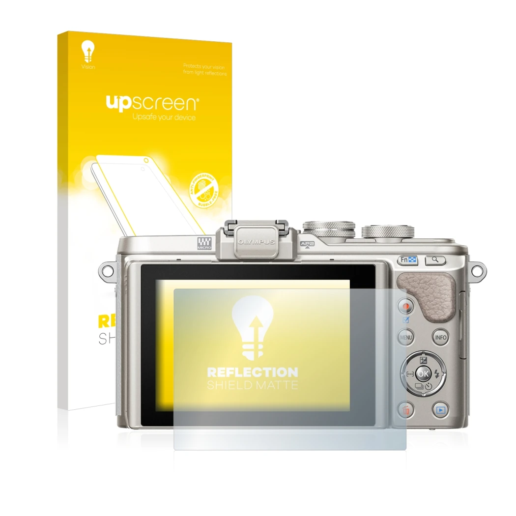 Front side of a product packaging with the brand logo upscreen. Next to it is the device Olympus PEN E-PL8 shown with the corr
