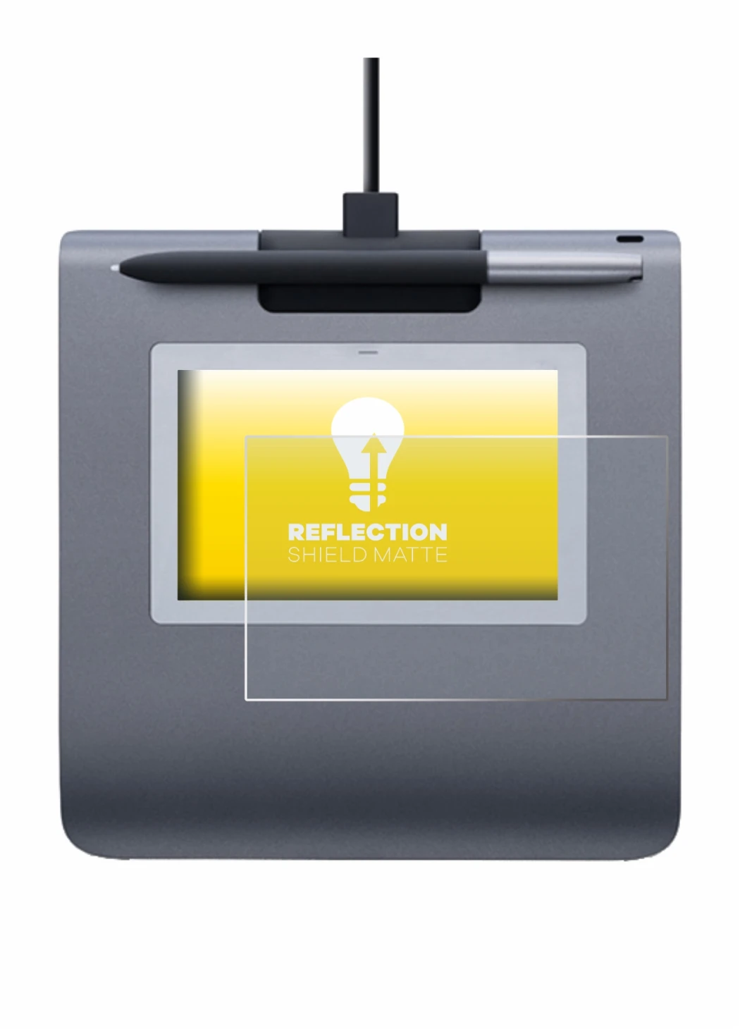 Image of the device Wacom STU-430 with a wide variety of screen protectors.