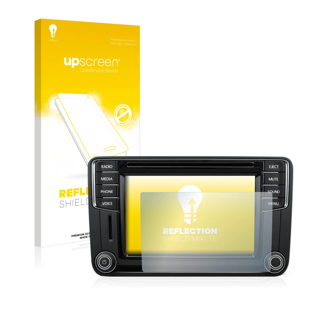 Front side of a product packaging with the brand logo upscreen. Next to it is the device Volkswagen T6 2015 Discover Media Plu