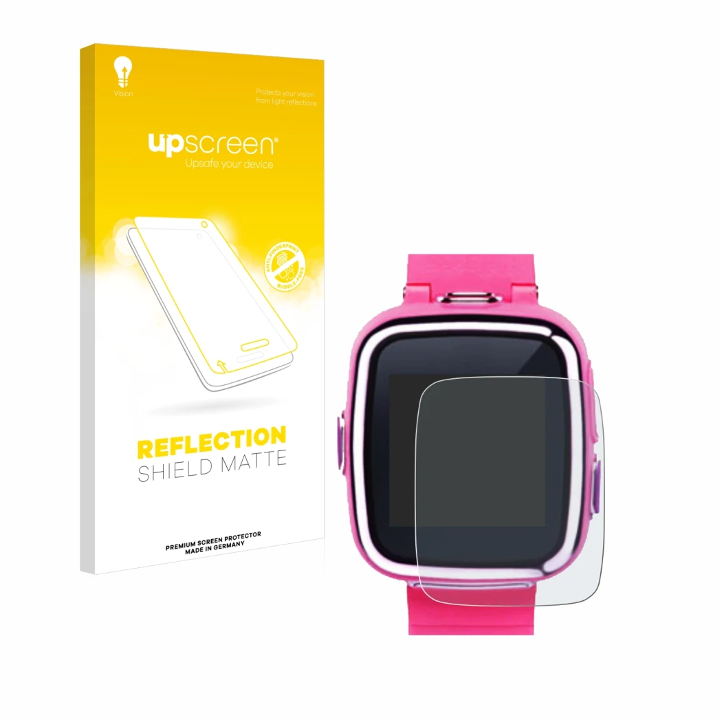 Front side of a product packaging with the brand logo upscreen. Next to it is the device Vtech Kidizoom Smart Watch 2 shown wi