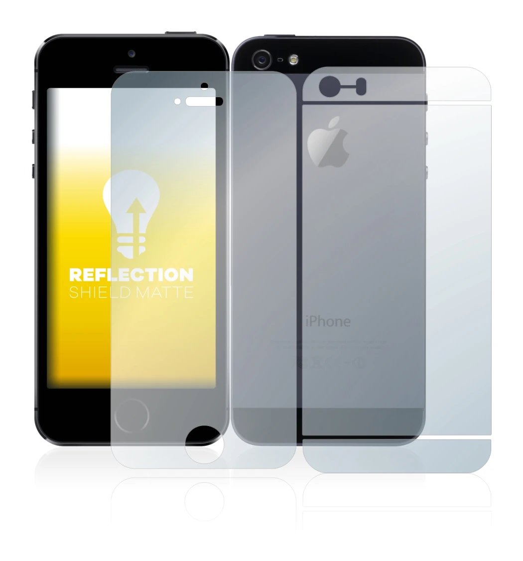 Image of the device Apple iPhone 5S (Front+Back) with a wide variety of screen protectors.