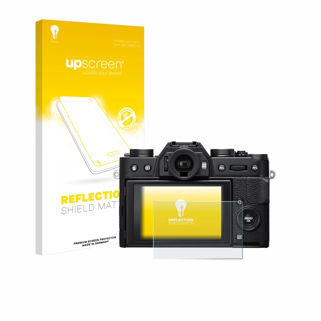 Front side of a product packaging with the brand logo upscreen. Next to it is the device Fujifilm X-T20 shown with the corresp