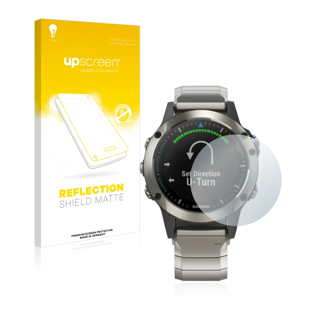 Front side of a product packaging with the brand logo upscreen. Next to it is the device Garmin quatix 5 shown with the corres