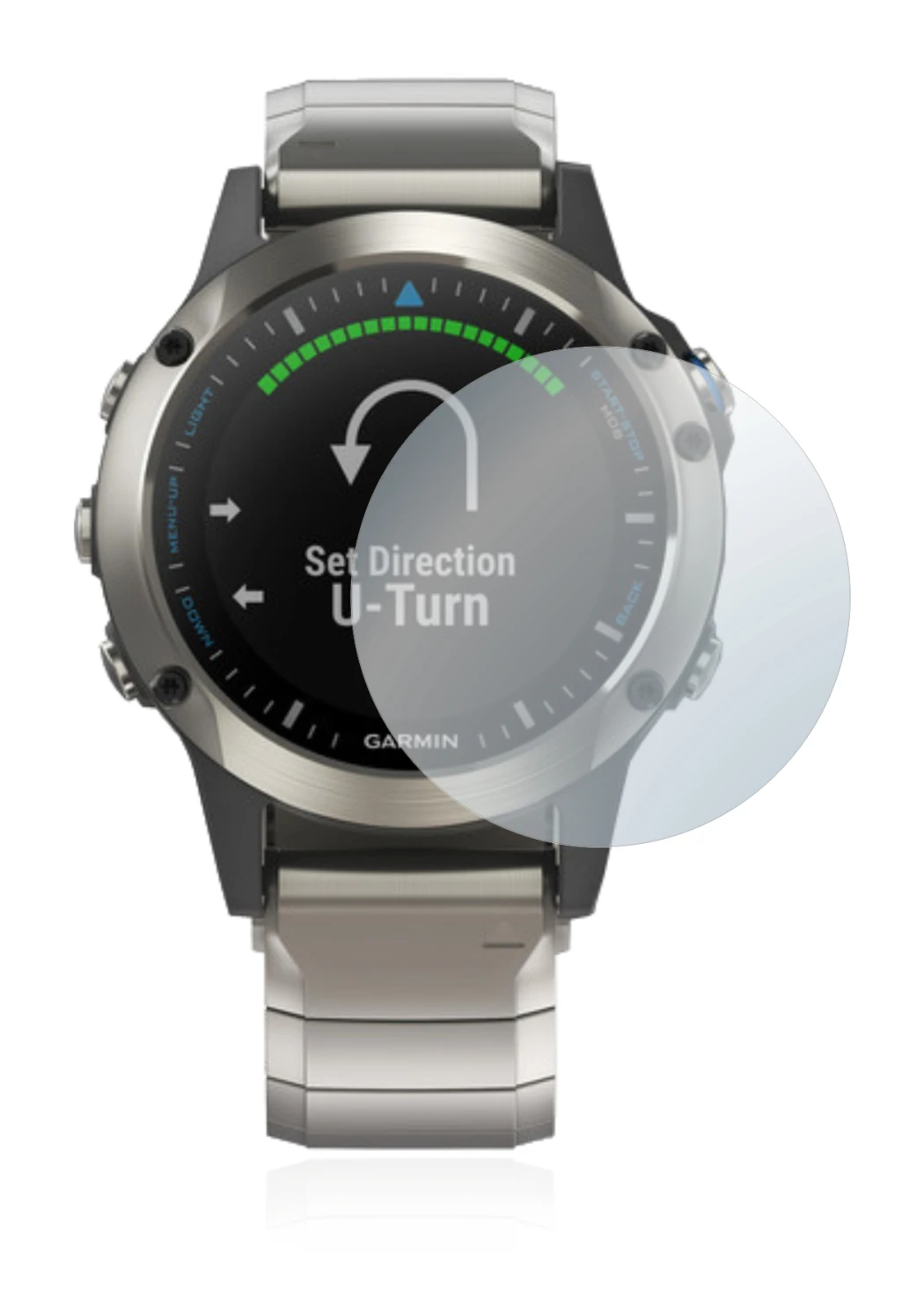 Image of the device Garmin quatix 5 with a wide variety of screen protectors.
