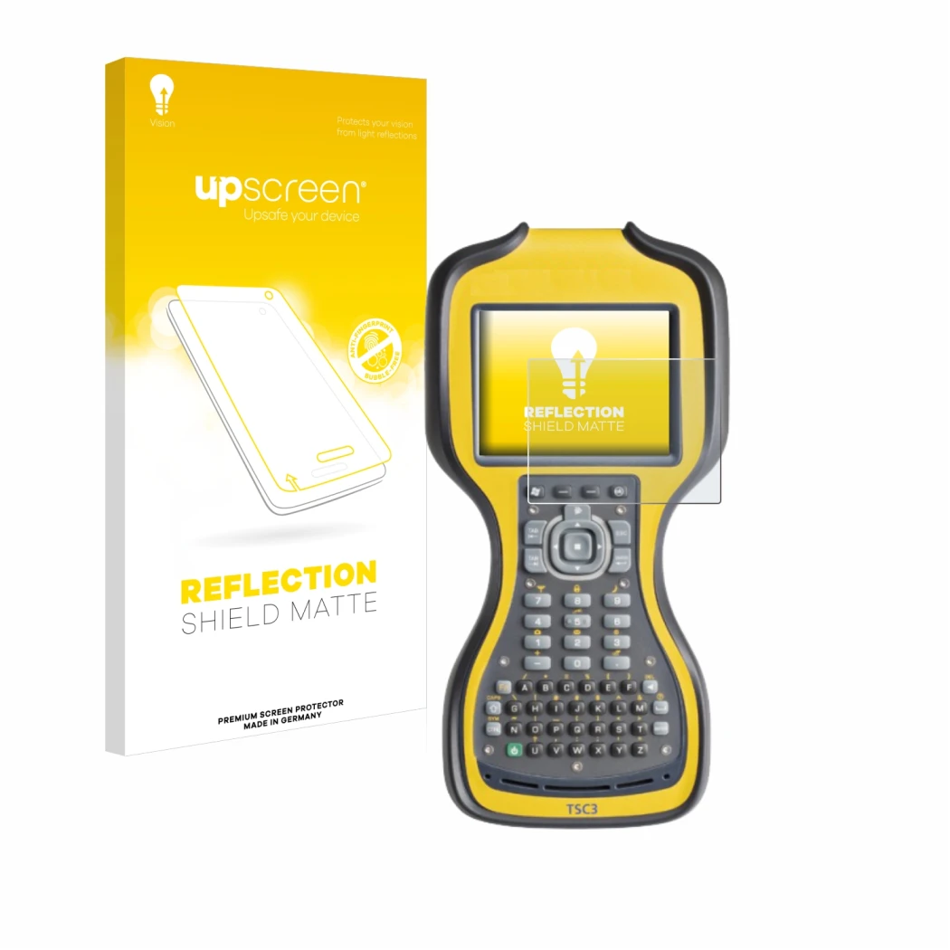 Front side of a product packaging with the brand logo upscreen. Next to it is the device Trimble TSC3 shown with the correspon