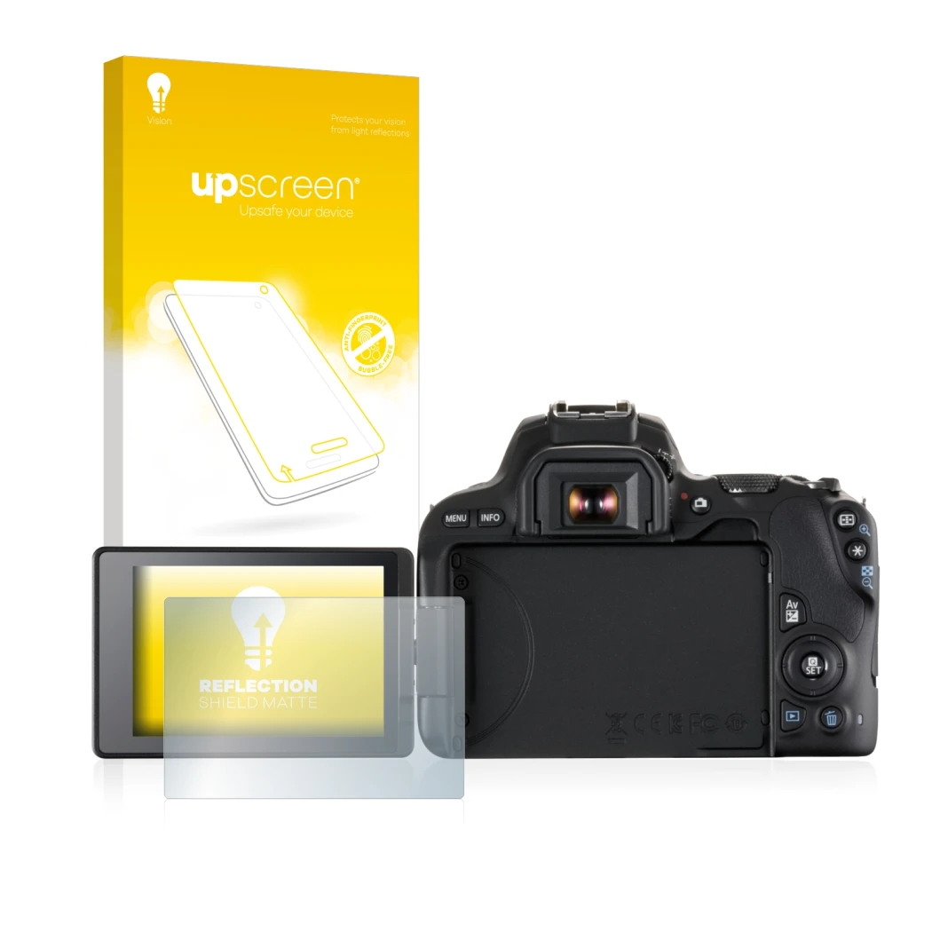 Front side of a product packaging with the brand logo upscreen. Next to it is the device Canon EOS 200D shown with the corresp
