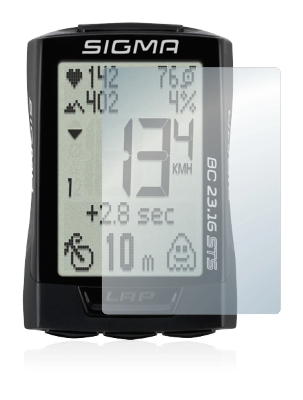 Image of the device Sigma BC 23.16 with a wide variety of screen protectors.
